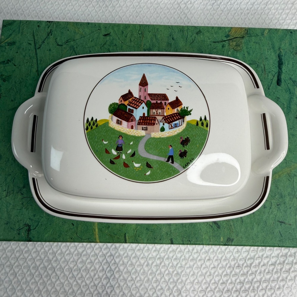 Villeroy‎ & Boch Design Naif Covered Butter Dish Village Folk Art